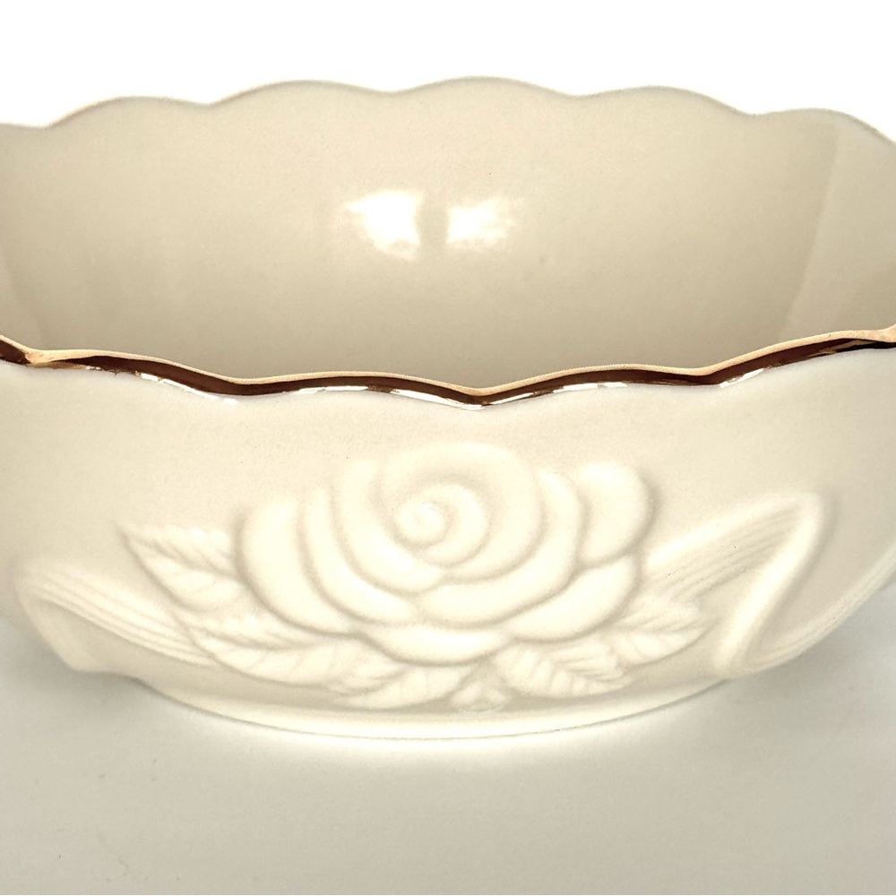 Lenox Ivory Rose Blossom Bowls Gold Trim Porcelain Set Of 2 NEW - Picture 7 of 16